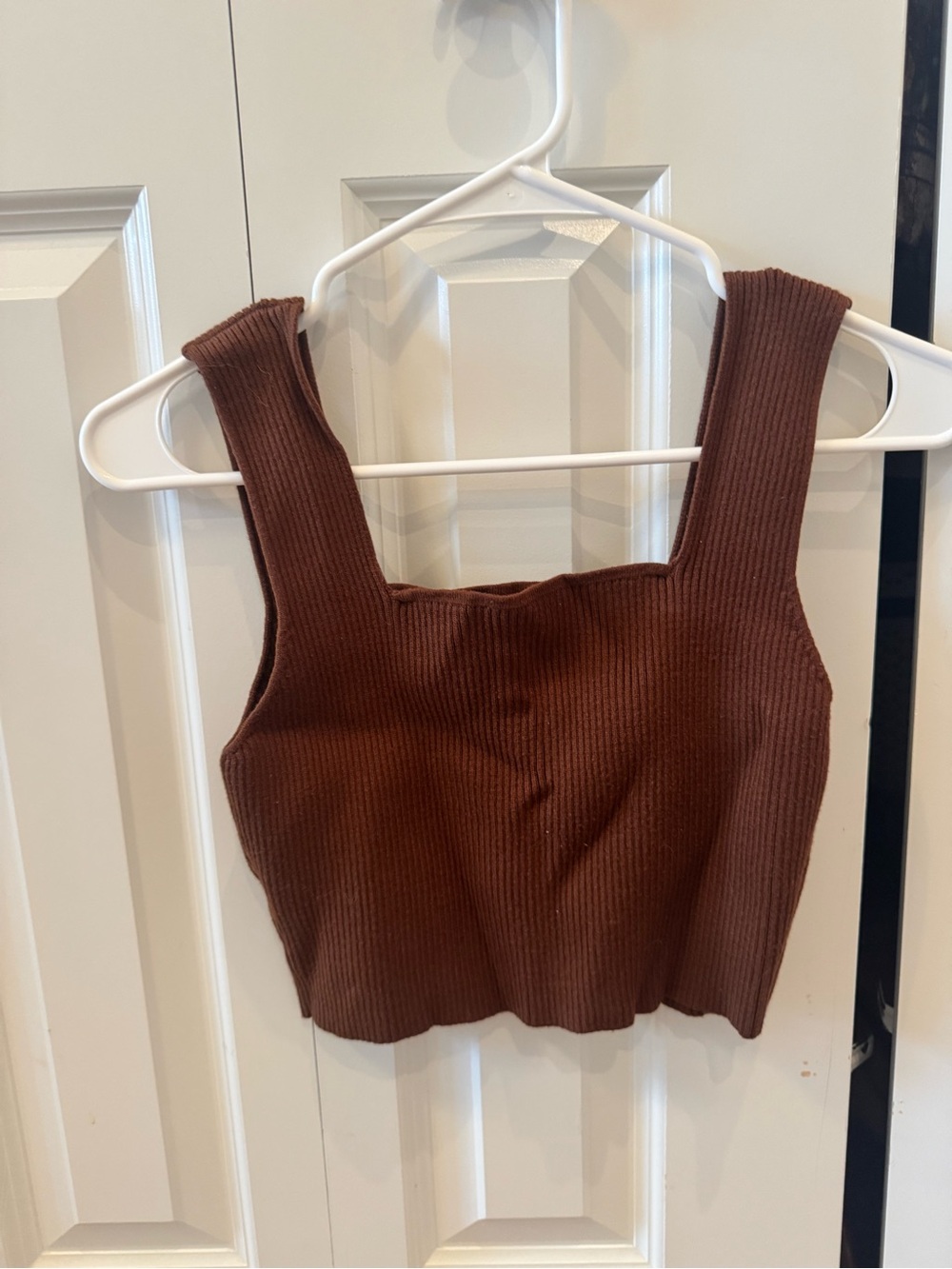 SHEIN Brown Ribbed Square Neck Crop Top